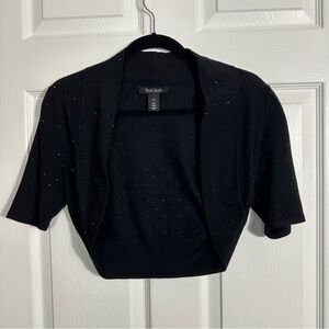 White House/Black Market size XS bolero shrug, embellished, black, sparkle